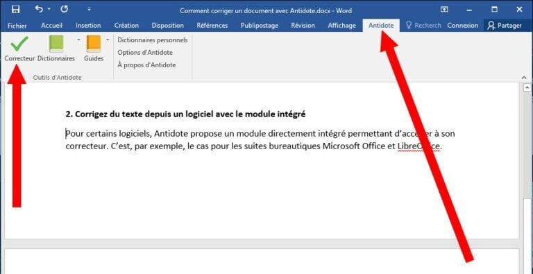 comment corriger un texte word avec antidote