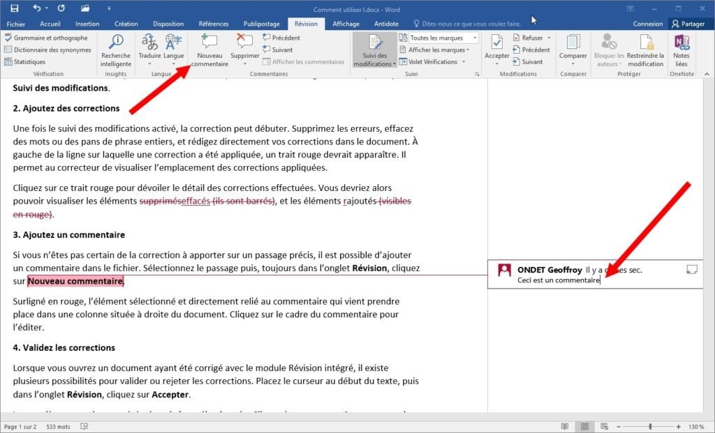 comment corriger un document sur word