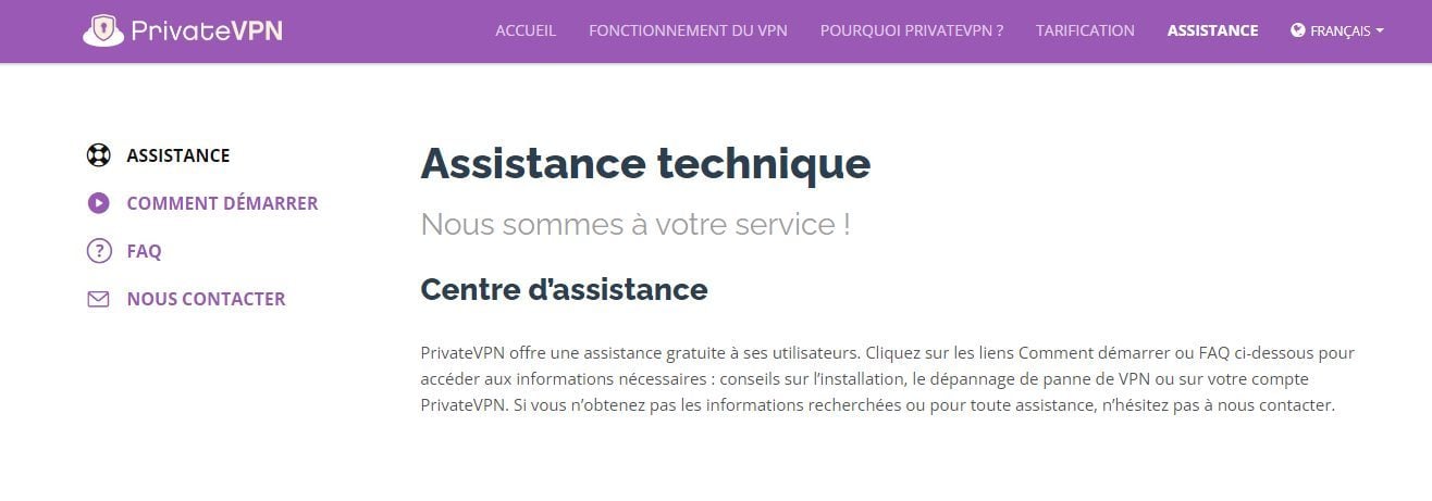 Assistance technique PrivateVPN