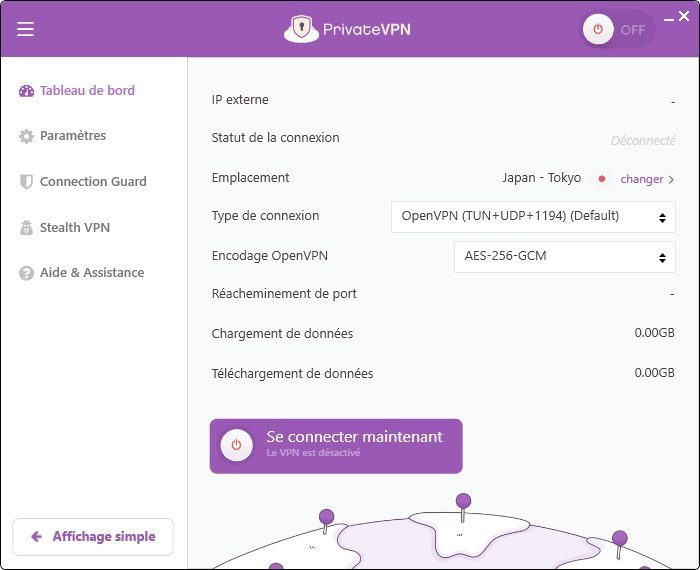 Paramètres PrivateVPN