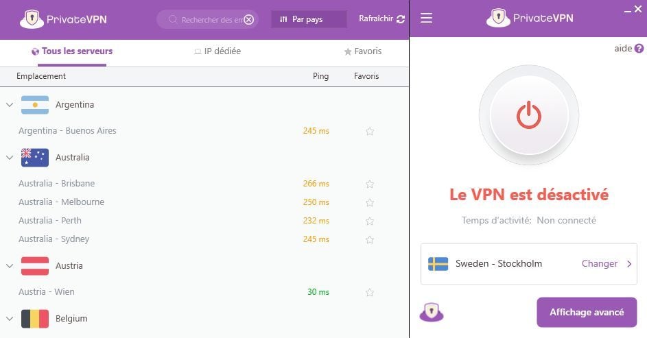 Serveurs PrivateVPN