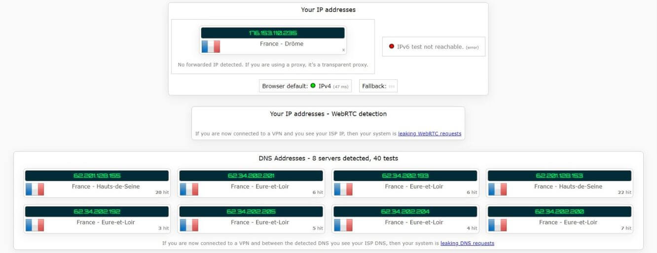 Test d'adresse IP sans Kaspersky VPN