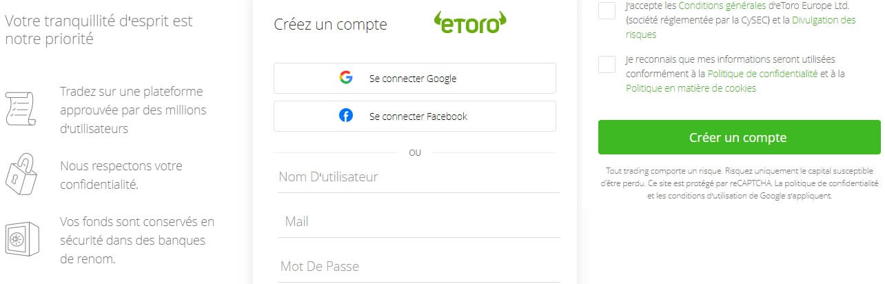 enregistrement sur etoro