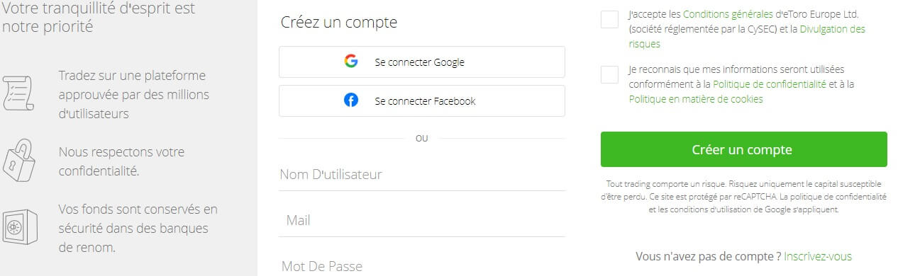 inscription sur etoro