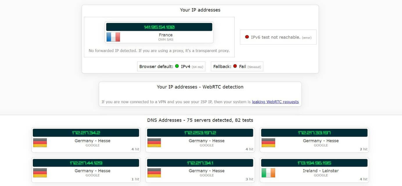 Test d'adresse IP avec iTop VPN 