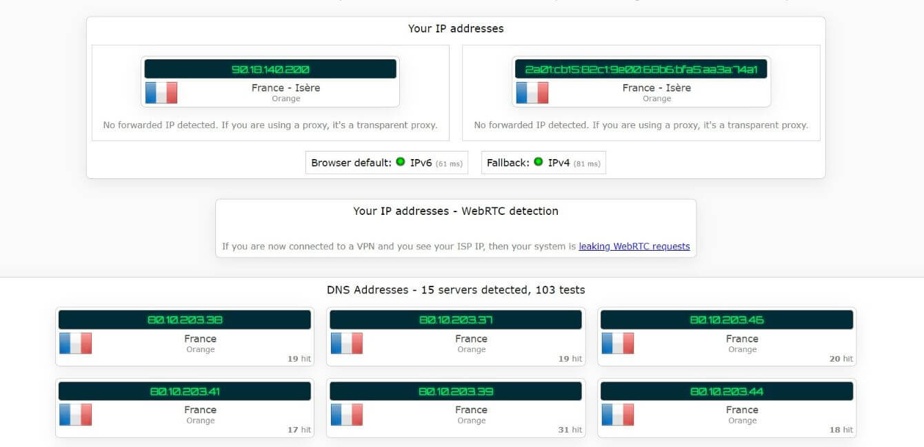 Test d'adresse IP sans PureVPN