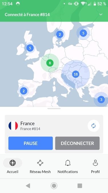 Interface NordVPN Android