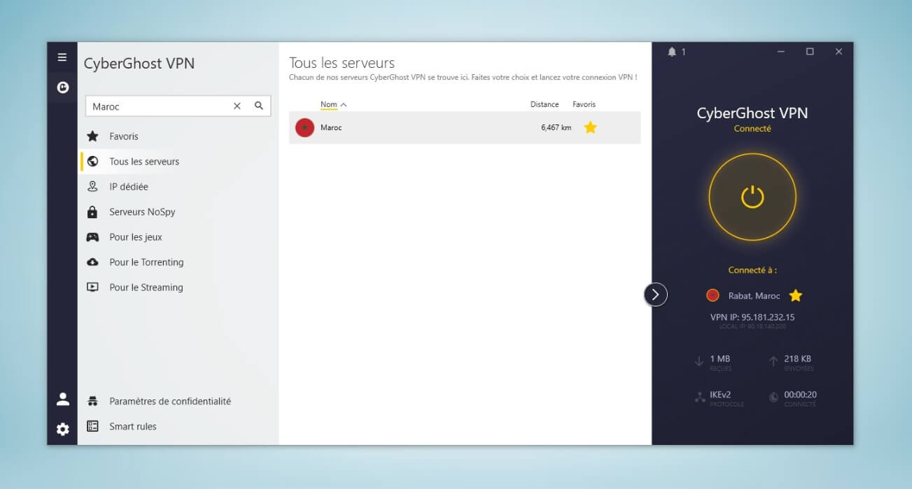 CyberGhost connecté au Maroc