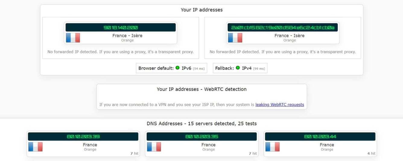 Test d'adresse IP sans Hide.me