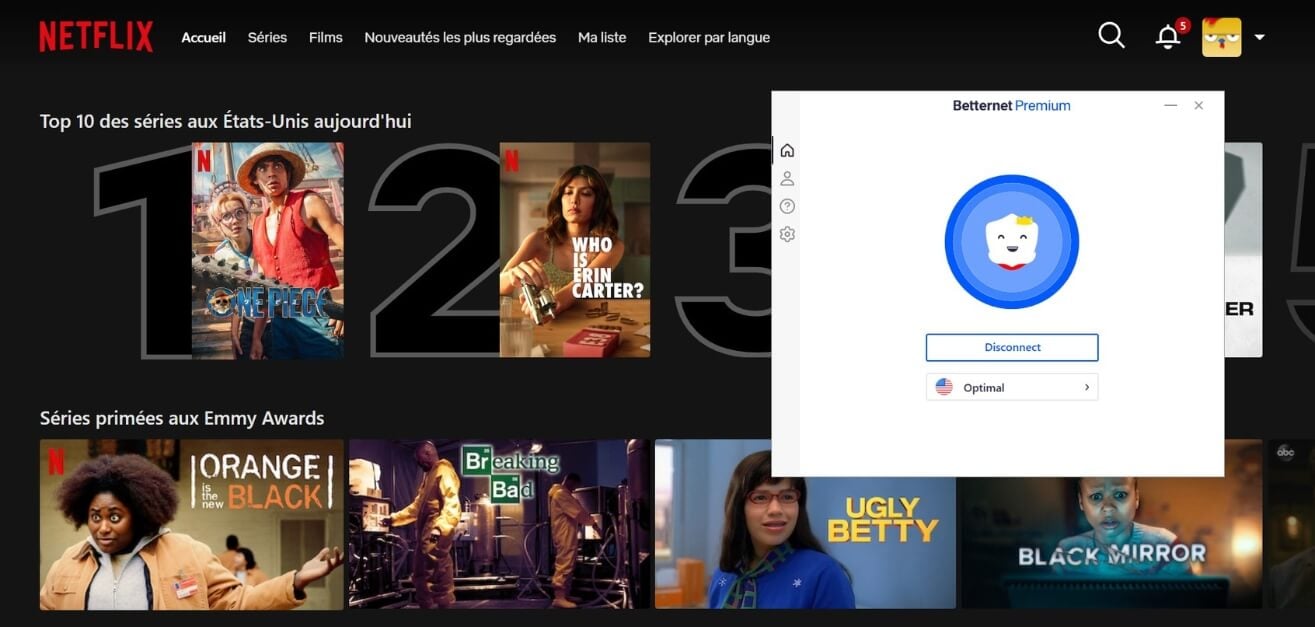 Netflix US avec Betternet