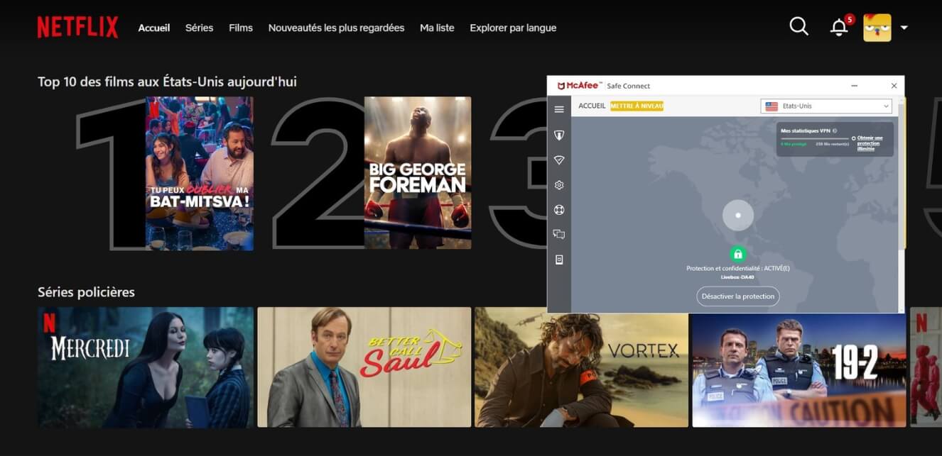 Netflix US avec McAfee Safe Connect VPN