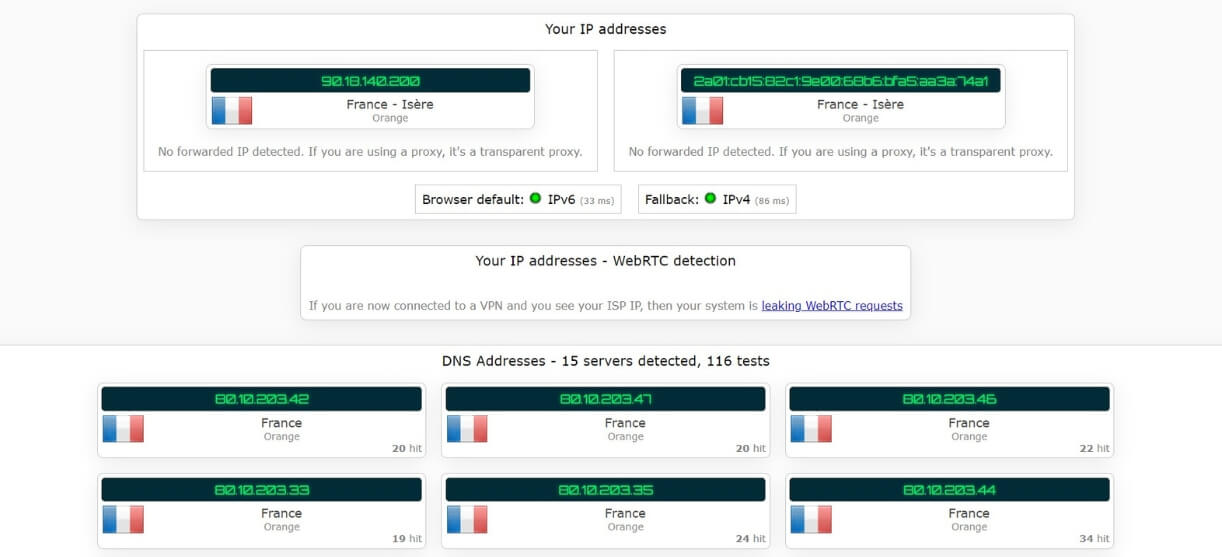 Test d'IP sans AdGuard VPN