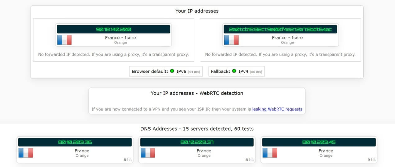 Test d'adresse IP sans McAfee Safe Connect VPN