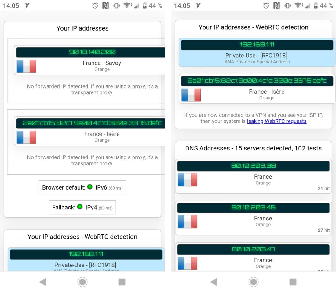 Test d'adresse IP sans Yoga VPN