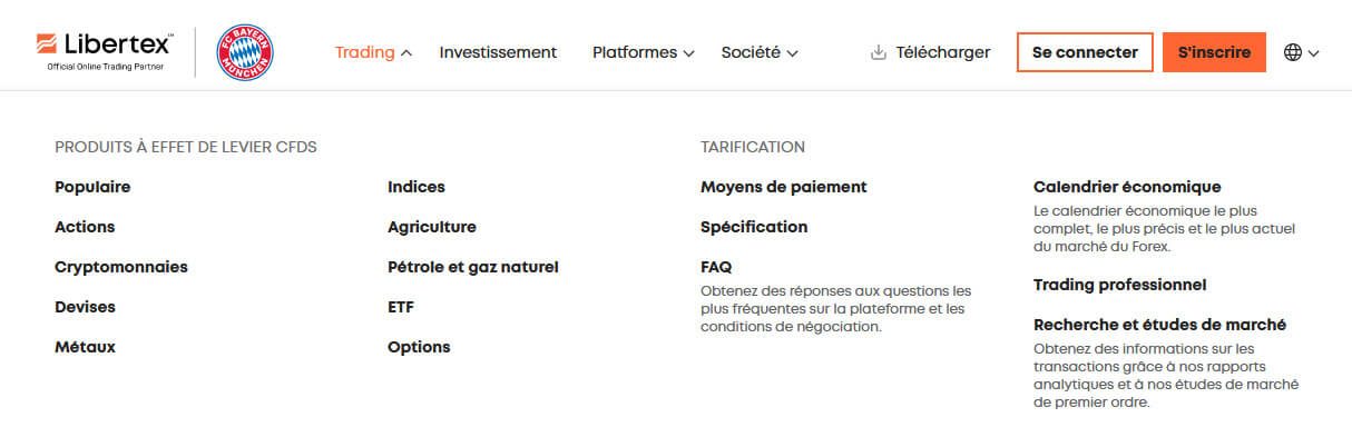 Menu Trading Libertex