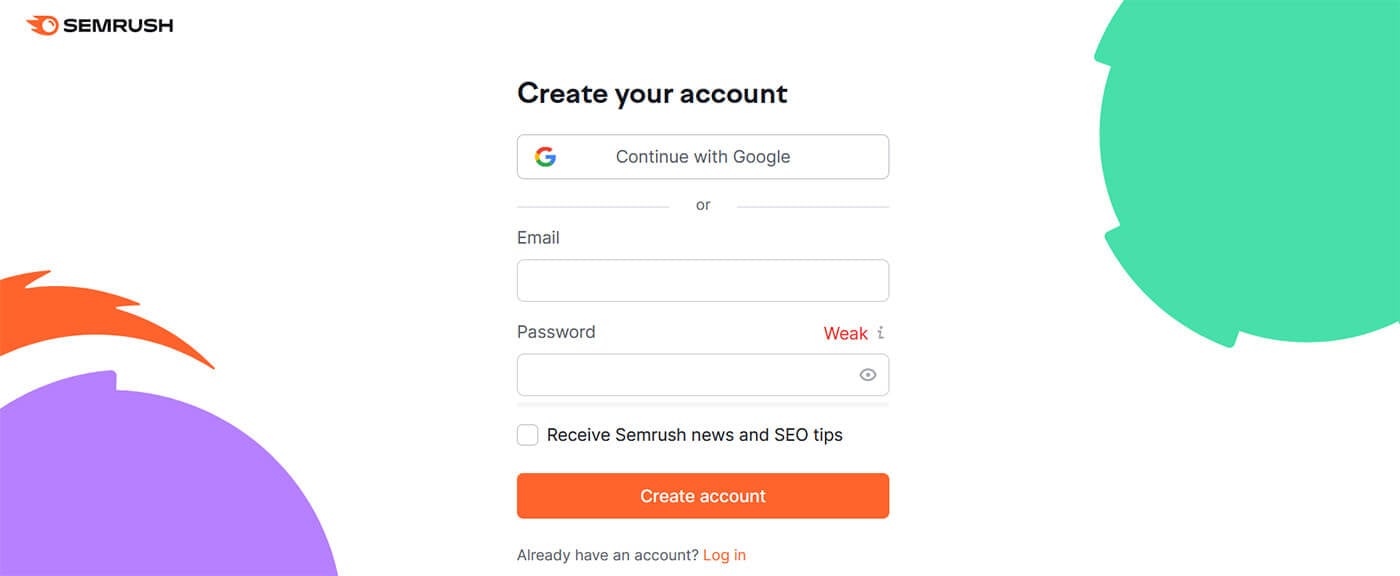 Creation Compte Semrush