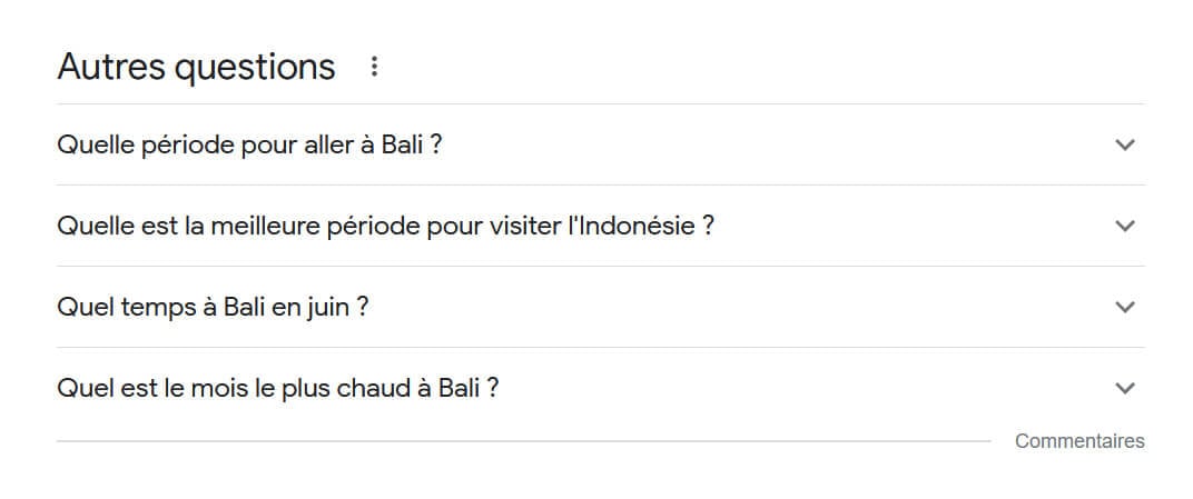 Questions Résultats Recherche Google