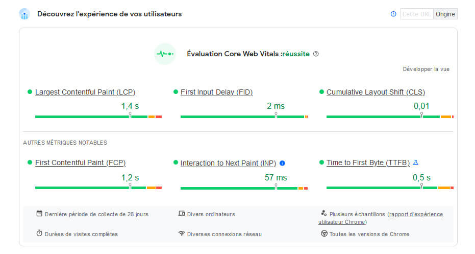 Résultats Pagespeed Insights