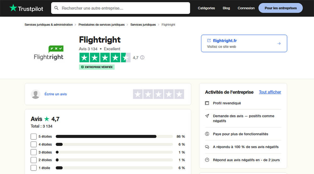 Flightright Avis Trustpilot