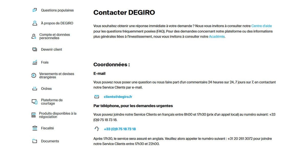 Service Client Degiro