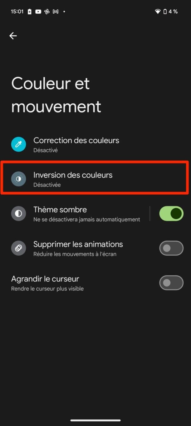 Android Réglages Inverser Les Couleurs 4