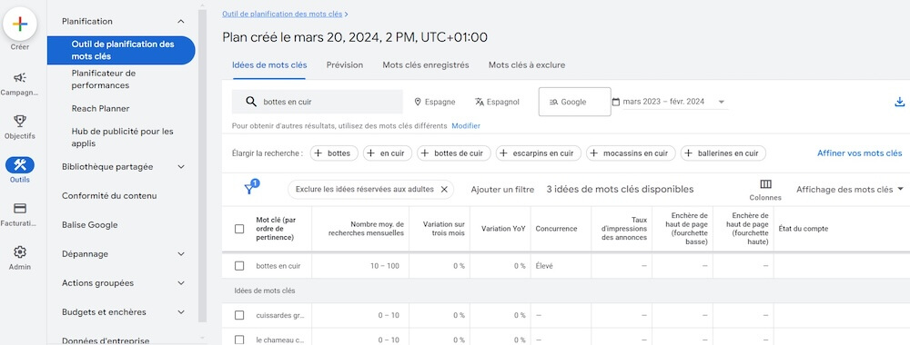 Google Keyword Planner Exemple