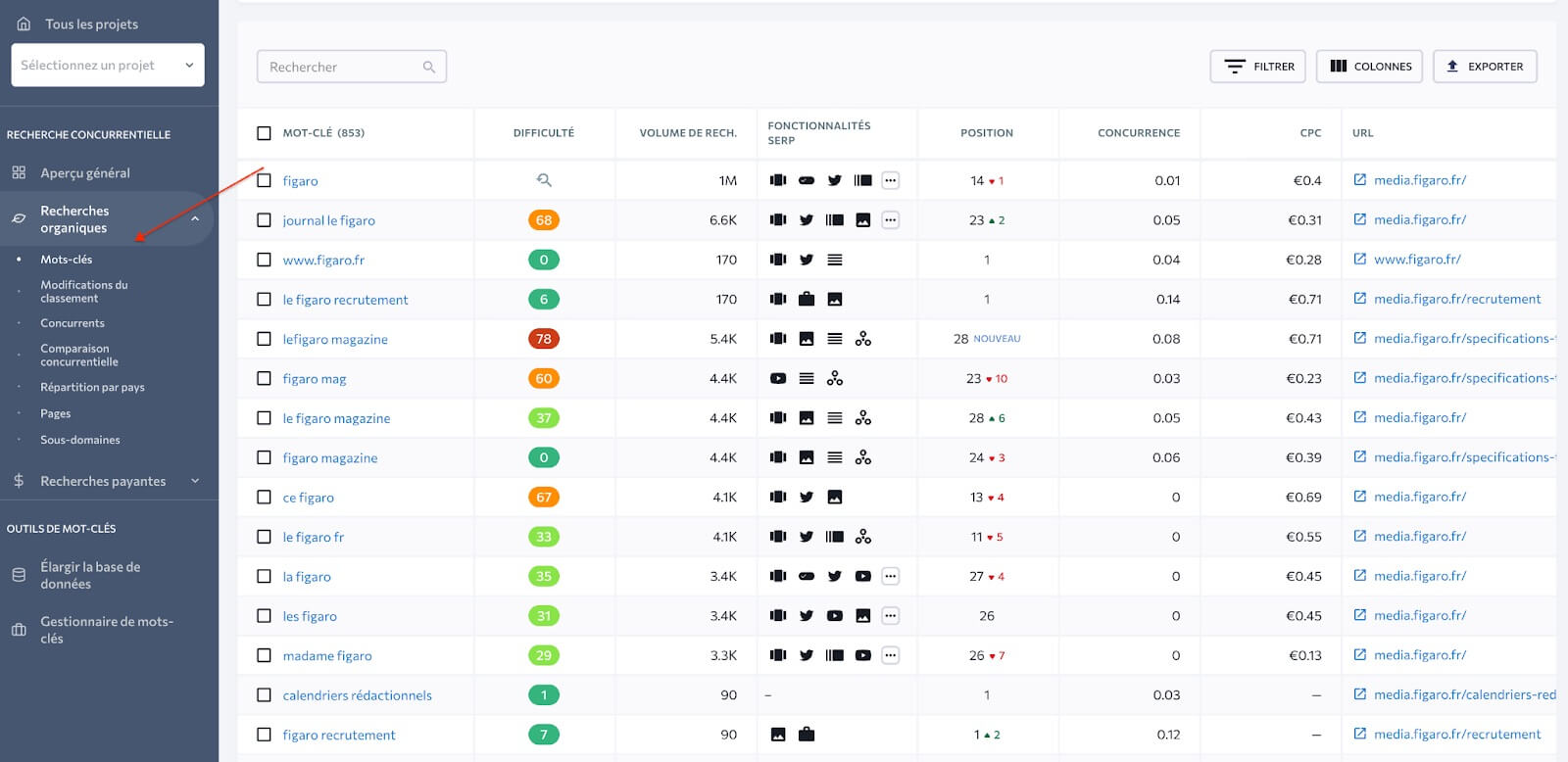 Recherche De Mots Clés Concurrents Se Ranking