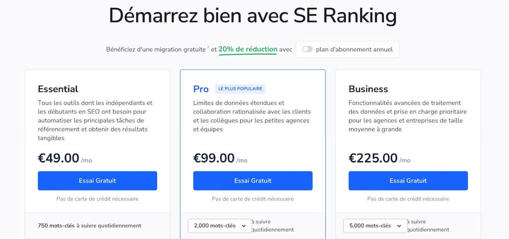 Tarifs Mensuels Se Ranking