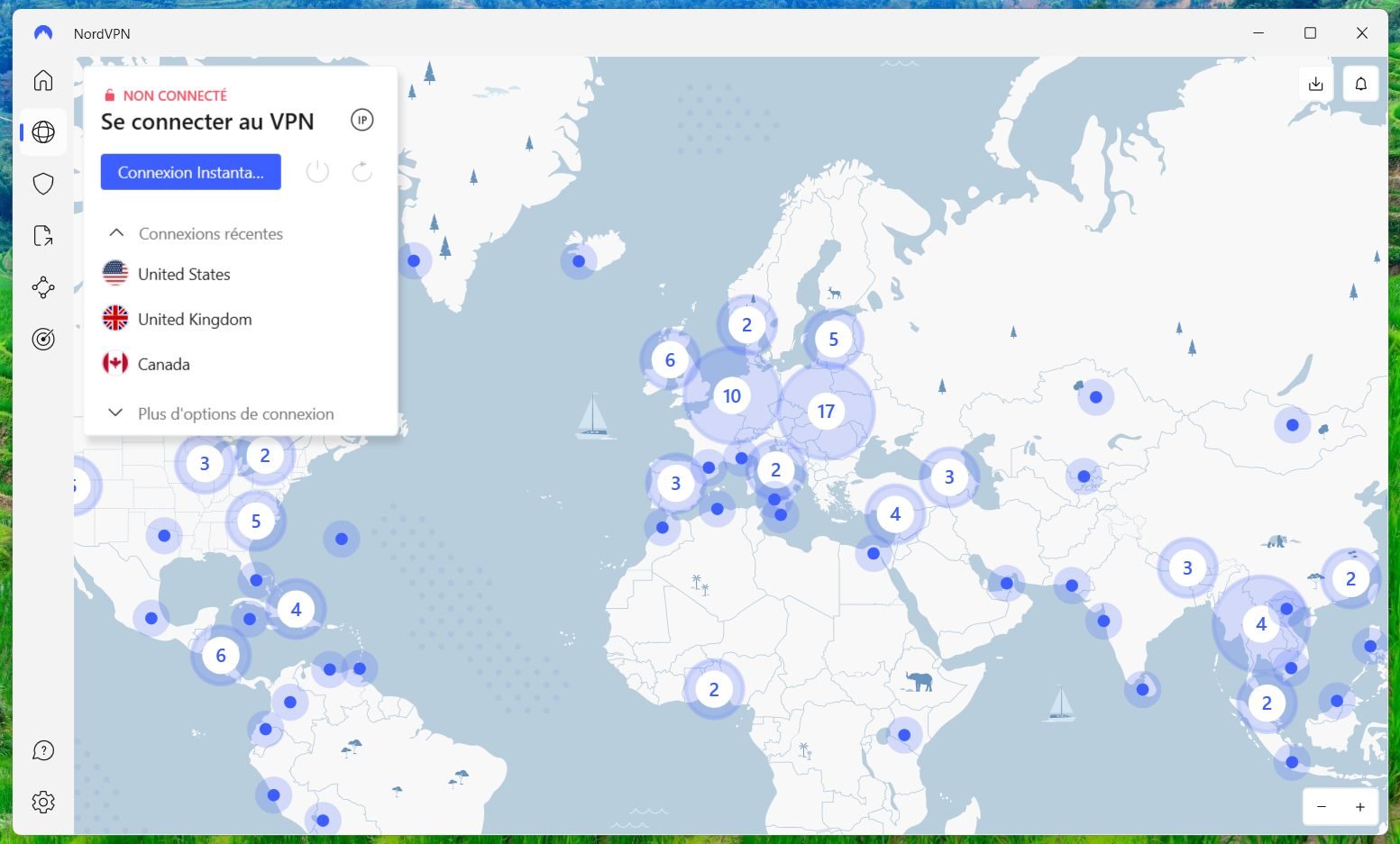 Interface NordVPN Windows