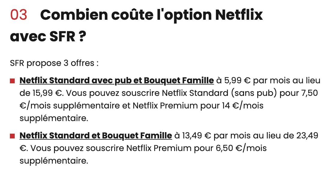 Prix Option Netflix Sfr