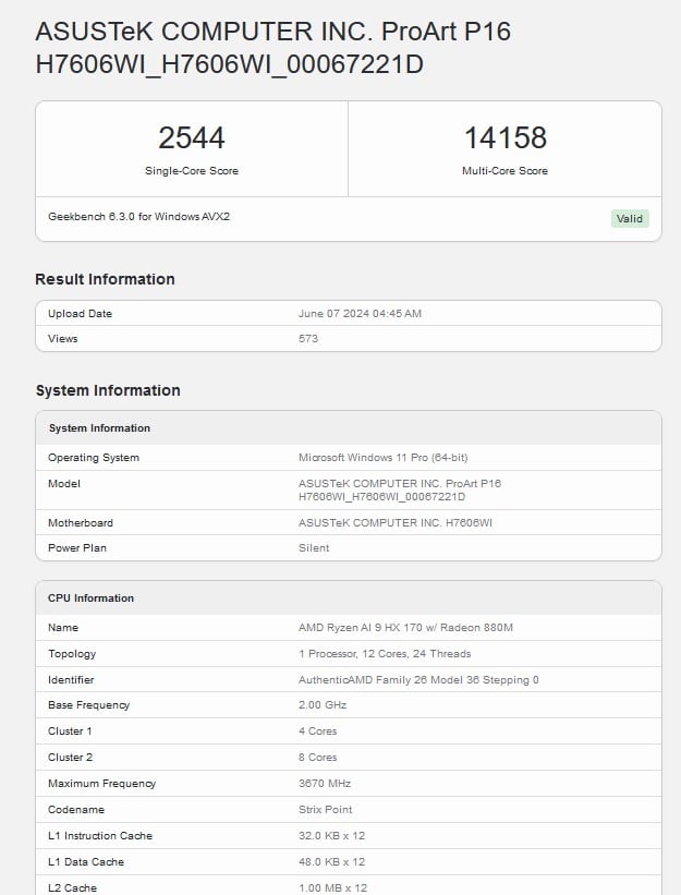 Geekbench 6 Ryzen Ai