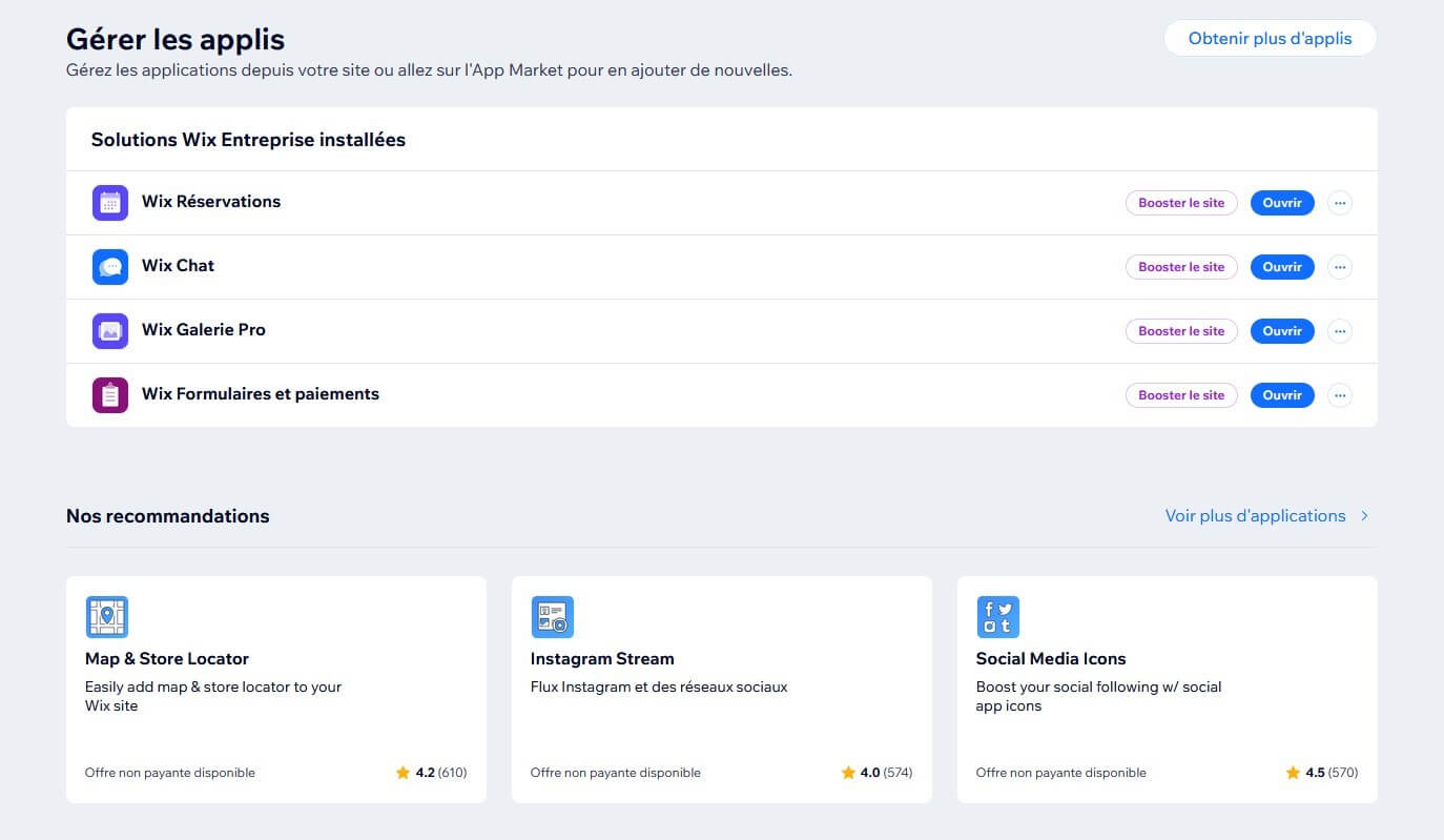 Magasin Applications Wix