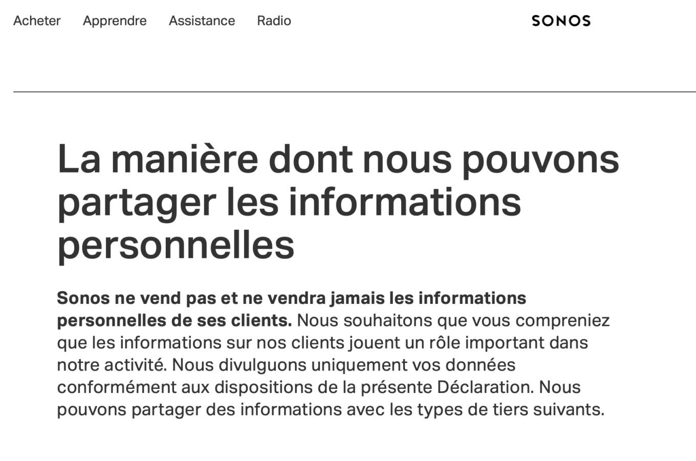 Sonos Politique Confidentialité 2