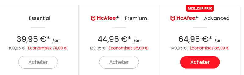 Antivirus McAfee Prix