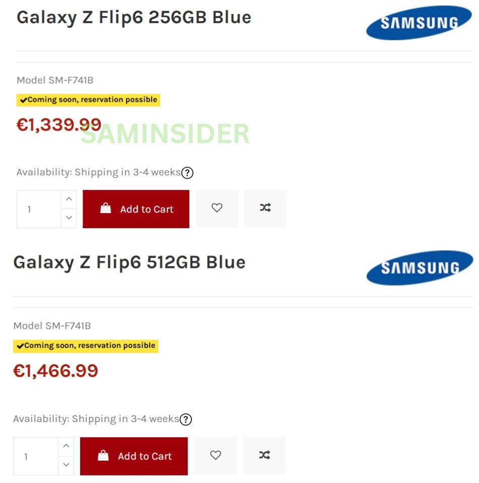 Prix Samsung Galaxy Z Flip 6 Europe