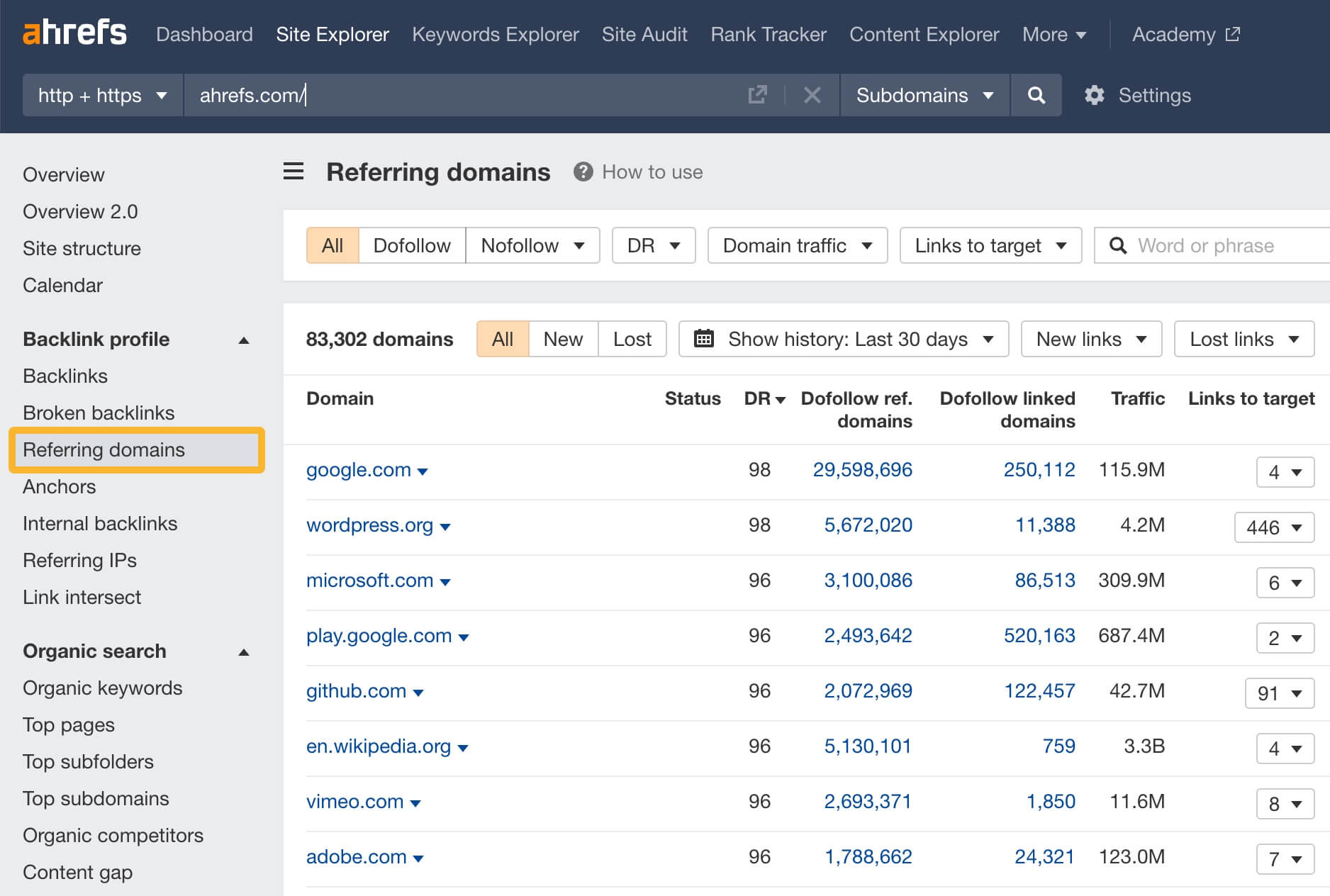 Site Explorer Ahrefs Domaines Référents