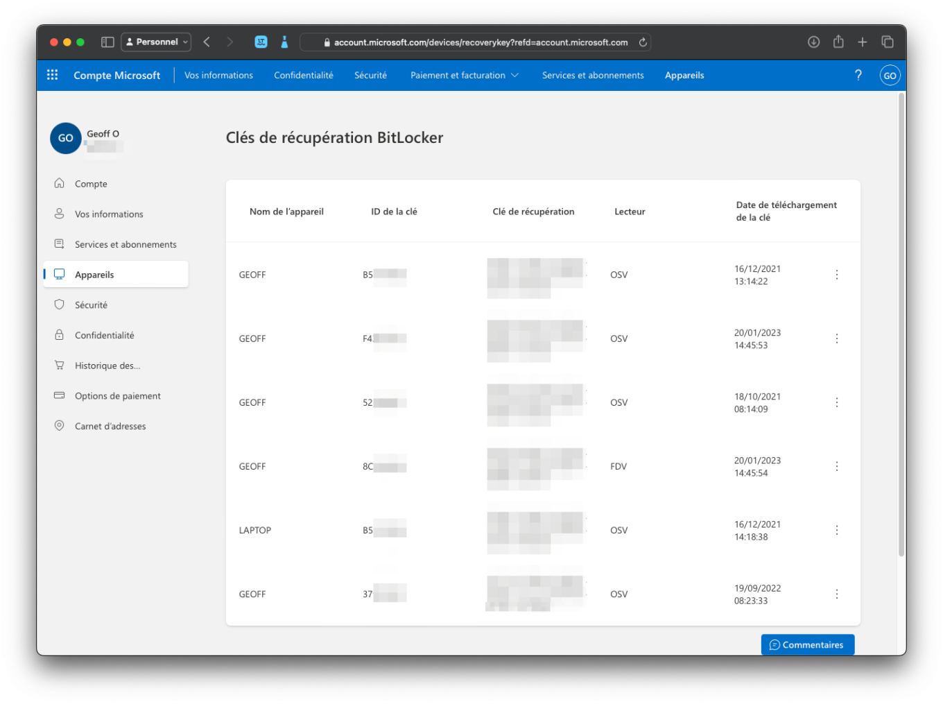 Compte Microsoft Clé De Récupération Bitlocker