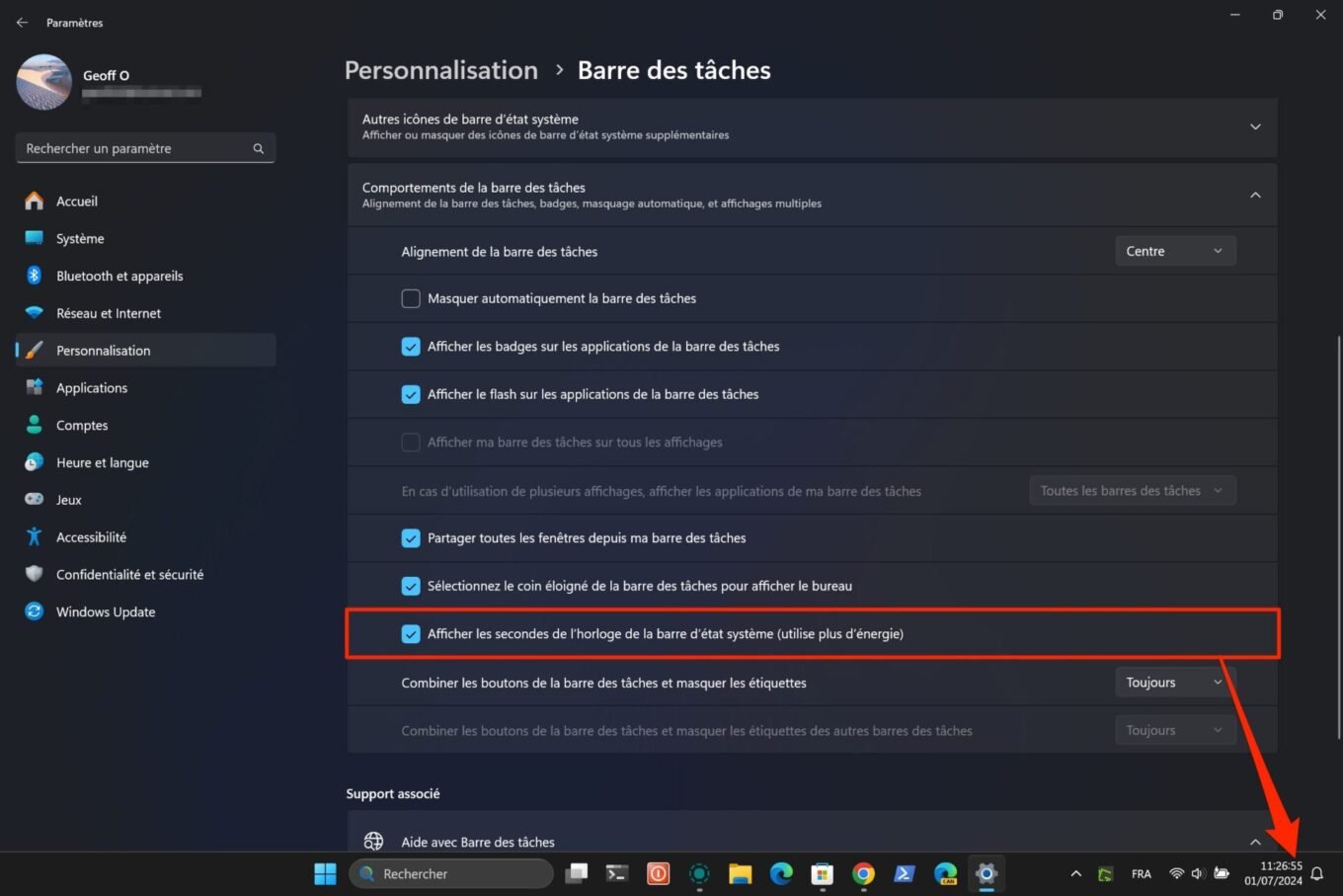 Windows 11 seconden per uur