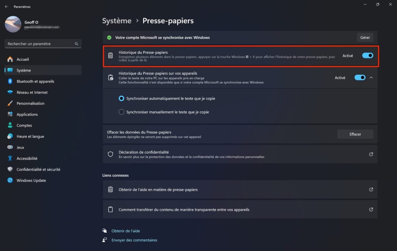 Windows 11 Historique Presse Papiers