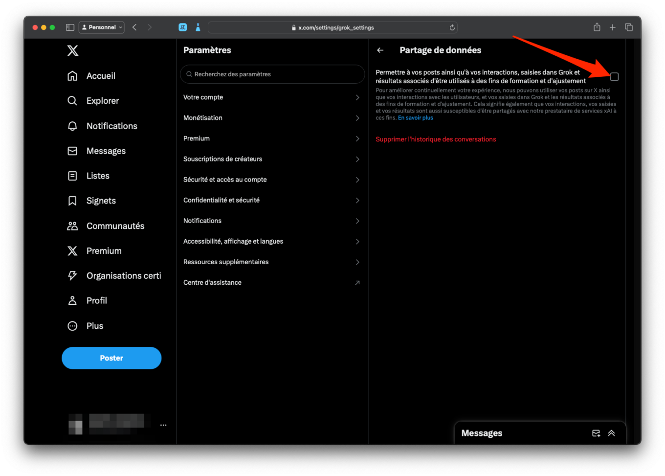 X Twitter Désactiver Utilisation Données Grok 4