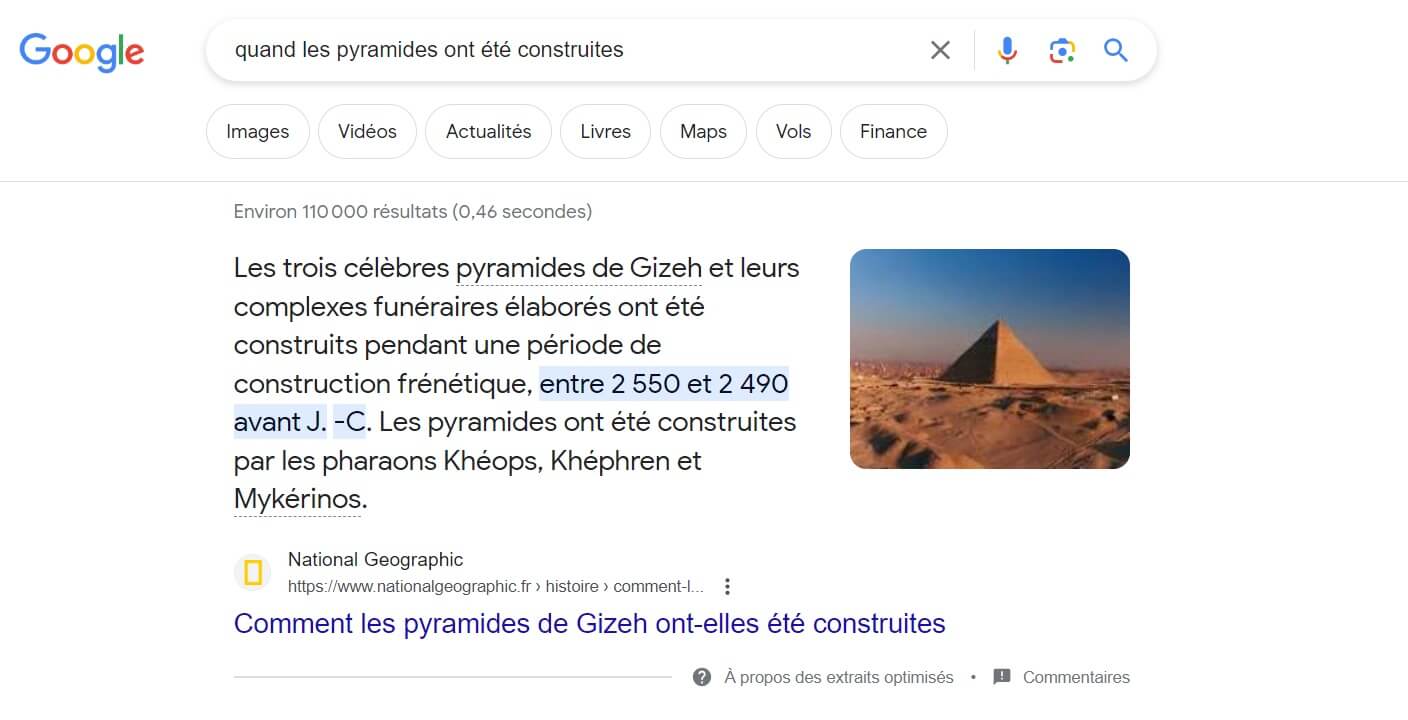 Exemple Featured Snippets Serp