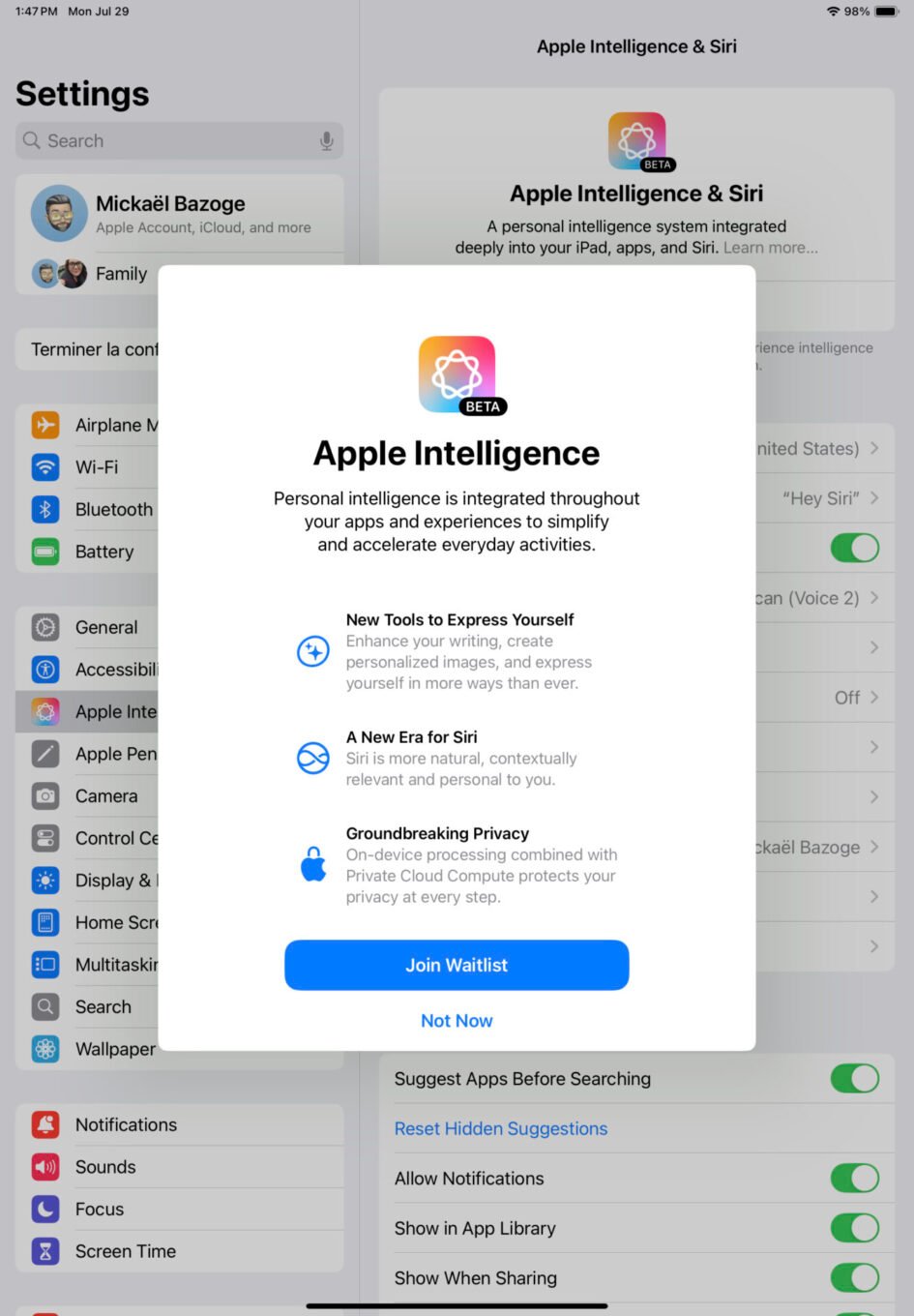 Ipados 18.1 Apple Intelligence 2