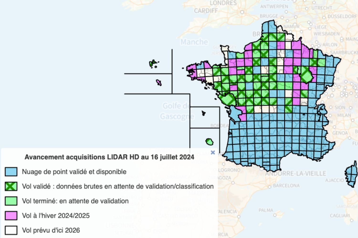 Avancement Des Acquisitions Lidar Au 16 Juillet 2024