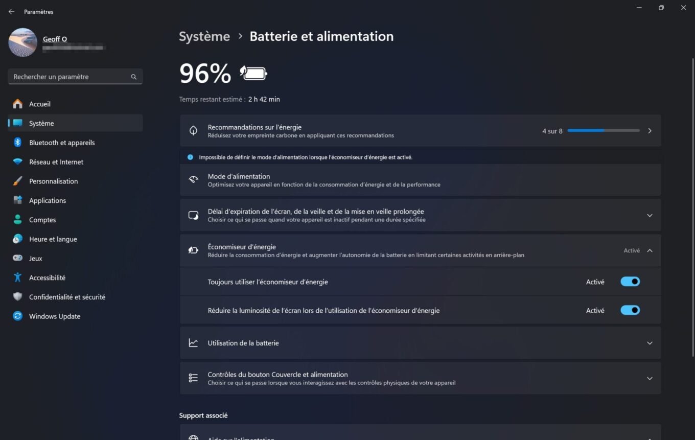 Windows 11 24h2 économiseur D énergie 1