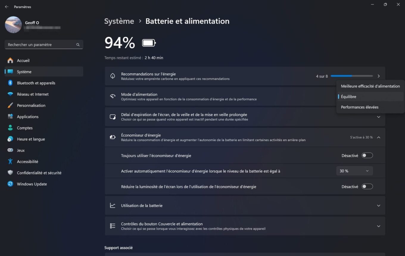 Windows 11 24h2 économiseur D énergie 2