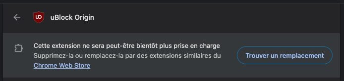 Avertissement Ublock Origin
