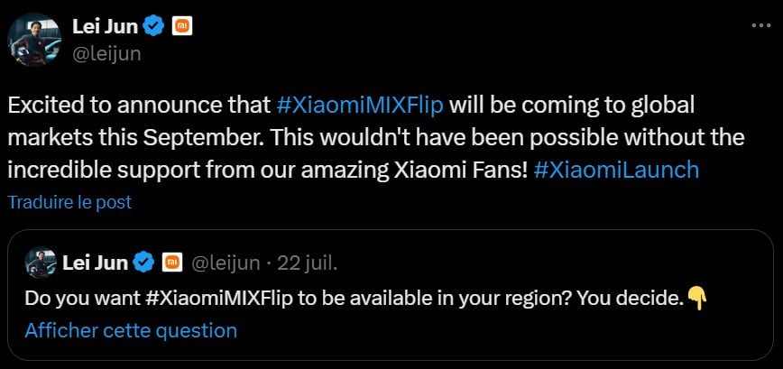 Lei Jun Xiaomi Mix Flip Annonce