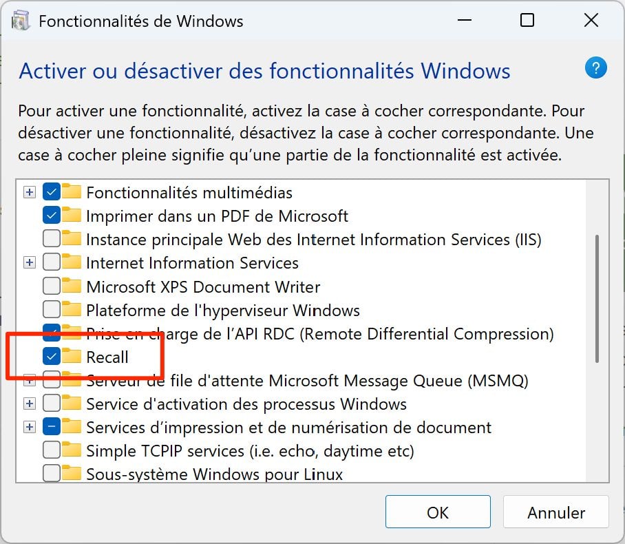 Recall Windows 11 Fonction Optionnelle