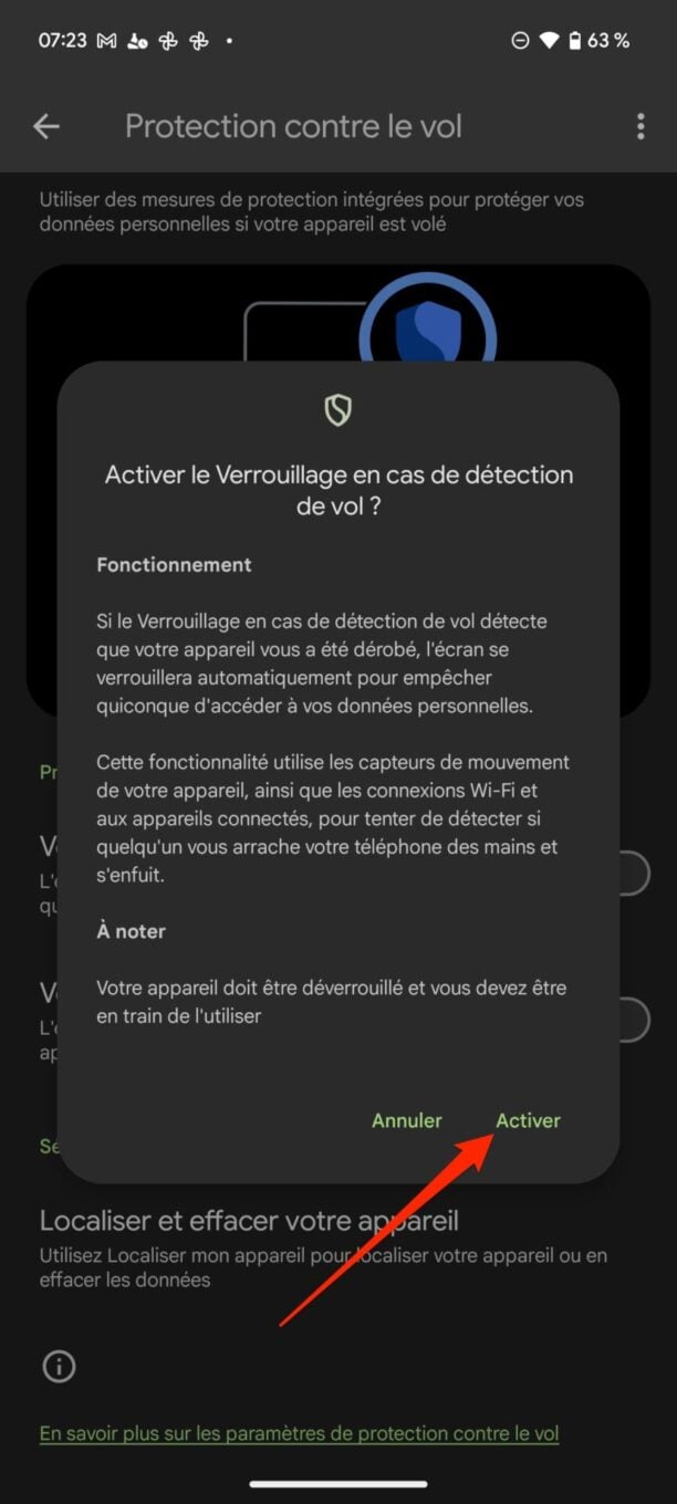 Protection contre le vol Android 7