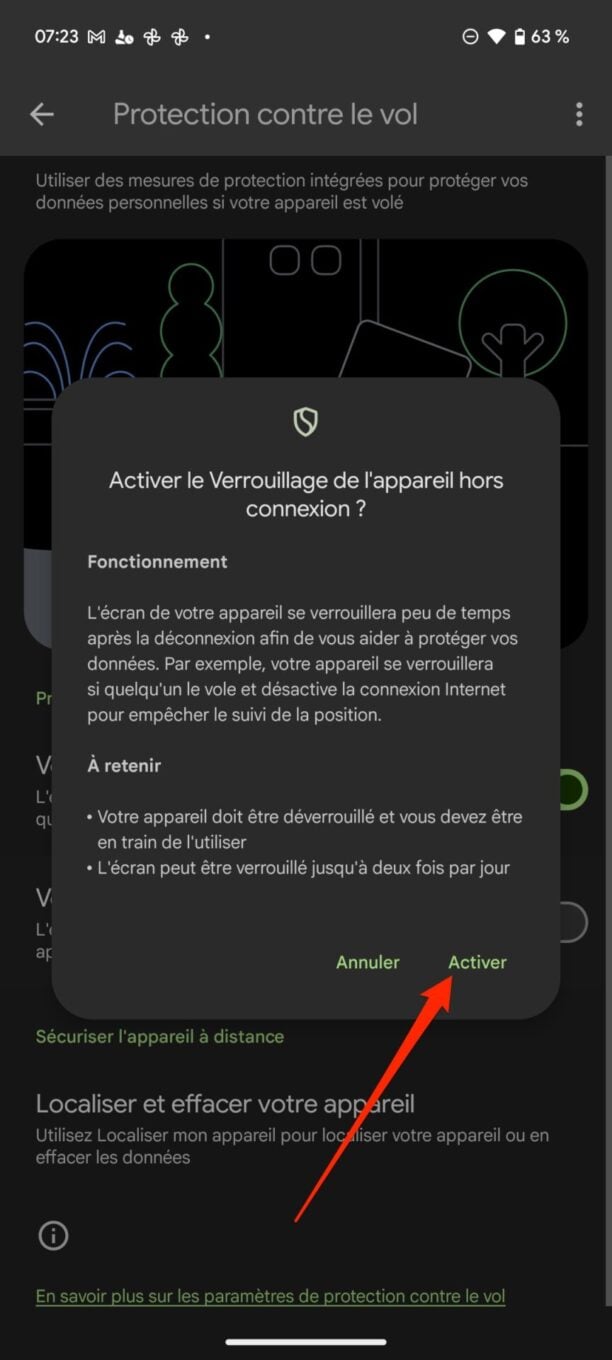 Protection contre le vol Android 8